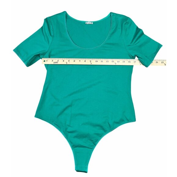 Free People Intimately High Noon Bodysuit Green Short Sleeve Cotton Blend Size L - Picture 3 of 13